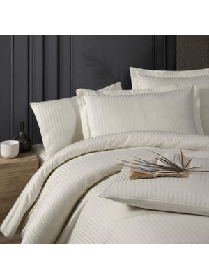 Odea Tr Çizgili Saten Nevresim Takımı, Tek Kişilik 3 Parça | Pamuklu Saten, Yumuşak ve Serin | Nevresim 160X220, Çarşaf 180X240, Yastık Kılıfı 50X70 cm | Krem