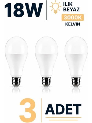Odea Tr 18W E27 LED Ampul 4000K Gün Işığı 3 Adet Yüksek Parlaklık - Aydınlatma LED Lamba