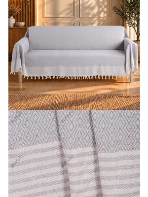 Odea Tr Natural Buldan Işi Kolları Örten Kaymaz Kanepe Çekyat Koltuk Örtüsü 180X300 cm Pamuk Dokuma (Açık Gri)