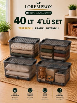 Odea Tr Lorempbox 40 L Tekerlekli Kilitli Saklama Kutusu 4'lü Set Antrasit