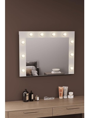 Odea Tr DF06101 Raflı Dekoratif Kulis Işıklı Duvar Aynası Makyaj Aynası Beyaz