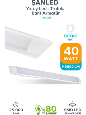 Odea Tr 120 cm 40 Watt Yatay LED Bant Armatür-Trafolu Beyaz Işık-1-2-4-5-8-10-20-40 Adettir (Beyaz-1 Adet)