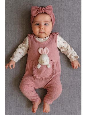 Odea Tr Myzi STORE%100 Pamuk Kız Bebek Tulum Seti Iç Bodyli Ayıcık Cepli Yumuşak Kumaş