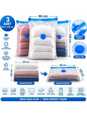 Odea Tr 3 Adet Çok Büyük Boy (90 cm x 120 Cm) Vakumlu Poşet - Vakumlu Hurç - Vakumlu Torba