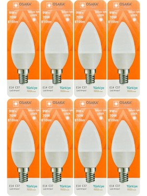 Odea Tr 9W (70W) Beyaz Işık (6500K) E14 LED Mum Ampul, 8 Adet