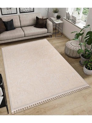 Odea Tr Dekoratif Modern Naturel Kayma Yapmayan Yıkanabilir Pamuk Dokuma Kilim Saçaklı 7017B Bej 120 x 180