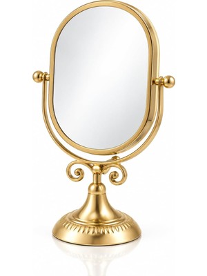 Odea Tr Gold Oval Masaüstü Makyaj Aynası – Dekoratif Ayaklı Çevrilebilir Vanity Ayna