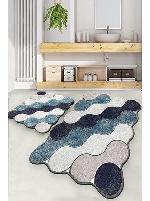 Odea Tr Circle Yeşil 2li Set Banyo Halısı Djtyıkanabilir Kaymaz Taban Paspas Klozet Takımı