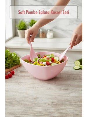 Marsilyan 3,5 Lt Soft Pembe Akrilik Kare Salata ve Servis Kasesi Seti ? 3 Parça