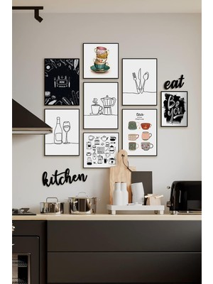 Odea Tr Çerçevesiz Cafe Mutfak Dekoratif Ahşap 10' Lu Mdf Kitchen ve Eat Yazılı Tablo Seti ÖZC-MDF10S