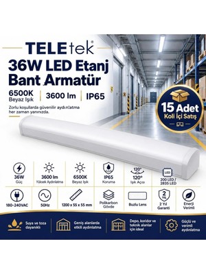 Odea Tr 36W 6500K Beyaz Işık 3600LM LED Etanj Beyaz Bant Armatür 120CM - 15 Adet