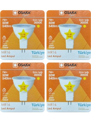 Odea Tr 12V 7W (50W) Sarı (3000K) Gu5.3 LED Spot Ampul, 4 Adet