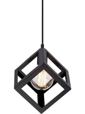 Odea Tr Rustik Retro Model Geometrik Sarkıt Metal Küp Avize Siyah Tek Ebat 3528-1BLK