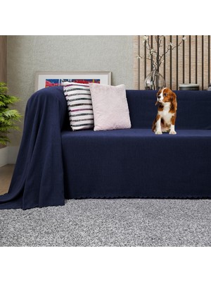 Odea Tr Koltuk Örtüsü Şönil Kaymaz Çift Taraflı Çekyat Örtüsü Koltuk Şalı 175X300 - Lacivert