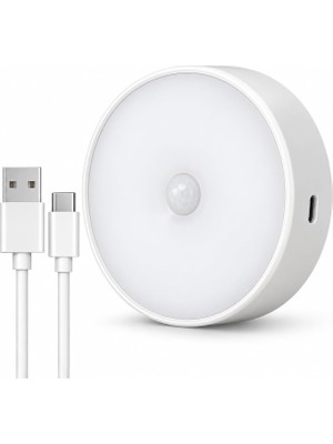 Odea Tr Pringo Hareket Sensörlü LED Gece Lambası, USB Şarjlı, Manyetik Kablosuz Dolap Içi Aydınlatma, 3 Modlu, 140° Pır Sensör, Merdiven, Koridor, Mutfak, Gardırop, Beyaz