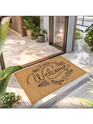 Odea Tr Welcome Flower Desenli Kapı Önü Halı Paspas