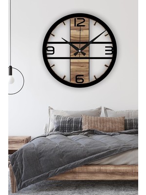 Odea Tr Büyük Sessiz Duvar Saati, Ahşap Modern Duvar Saati, Yeni Ev Hediyesi, Yeni Ofis Hediyesi, 60CM (60 Cm)