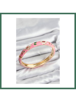 Bezos Mineli Pirinç Pembe Çiçek Motifli Gold Kadın Kelepçe Bss