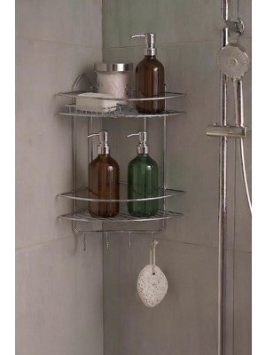 Odea Tr Krom Yapışkanlı Banyo Köşeliği Düzenleyici, Şampuanlık, Duş Rafı 2 Katlı Ek-02