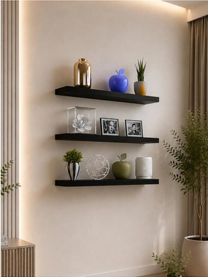 Odea Tr Uçan Duvar Rafı 3 Lü Set Gizli Raf Dekoratif Iskandinav Model Siyah