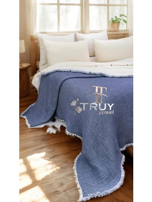 Odea Tr %100 Pamuk 6 Katlı Müslin Yorgan Pike Yatak Örtüsü (Indigo Mavi, 220X240Ç.KİŞİLİ)