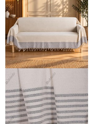 Odea Tr Natural Buldan Işi Kolları Örten Kaymaz Kanepe Çekyat Koltuk Örtüsü 180X300 cm Pamuk Dokuma (Kreme Gri)