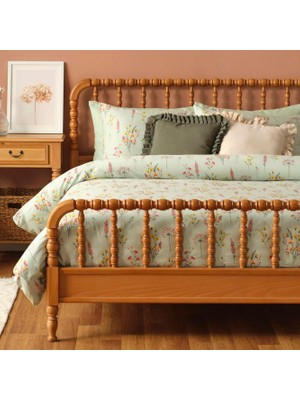 Odea Tr Flores Çiçek DESENLI%100 Pamuk Saten Nevresim Seti, Açık Yeşil, Tek Kişilik (Nevresim: 160X220 cm / 1 Adet Yastık Kılıfı: 50X70 Cm)