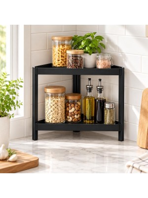 Odea Tr 2 Katlı Modüler Üçgen Köşe Rafı Siyah 34X46X41 cm Çok Amaçlı