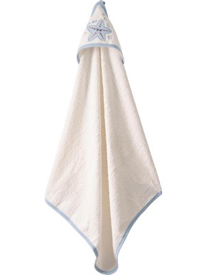 Odea Tr Seasparkle Kapüşonlu Bebek Havlusu – Deniz Yıldızı NAKIŞLI,75X80 Cm, Soft Cotton (Beyaz Zemin Mavi Biye)