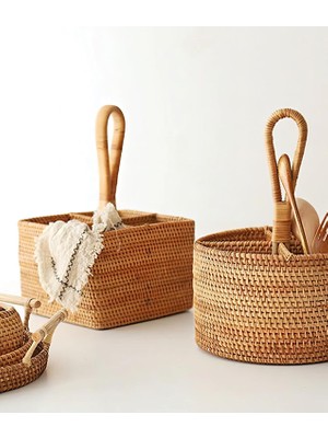 Odea Tr Rattan Hasır Bambu Kare Kaşıklık Organizer & Dekoratif Mutfak Gereçleri Düzenleyici