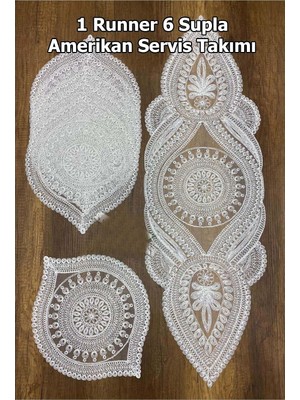 Odea Tr Supla Runner Seti Sunumluk Kordone Nakışlı Modern Amerikan Servis Takımı 6 Kişilik Set - Krem - 910-40X40CM