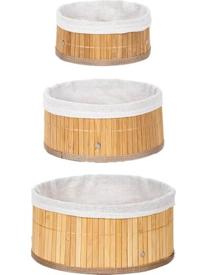 Odea Tr PBT-598 3lü Hasır Sepet Kapaklı Yuvarlak Bambu Sepet Seti Dekoratif Banyo Mutfak Düzenleyici Organizeri