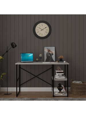Odea Tr Asra Trend Kül Gri METALÇM01 Raflı Metal Çalışma Masası 120X60 cm 2 Katlı Yan Raflı Bilgisayar Masası Endüstriyel x Çapraz Destekli Modern Ofis MASASI%100 Mdflam
