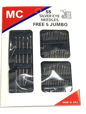 Odea Tr Mc Dikiş Iğnesi Seti, 60 Parça, Gümüş Gözlü, Karışık Boy ve 5 Jumbo Iğne, 03921