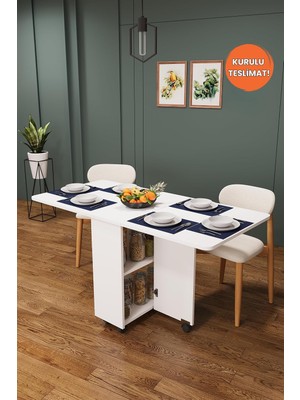 Odea Tr Asra Trend Saf Beyaz Km-12 Çift Taraflı Katlanır Mutfak Masası 70X155 CM%100 Mdflam