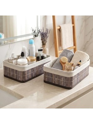 Mythriva Deconox Bambu Çok Amaçlı Saklama Kutusu Düzenleyici Orta Boy Organizer, Dekoratif Bambu Düzenleyici Gri (29X19X10CM) (2 Adet)