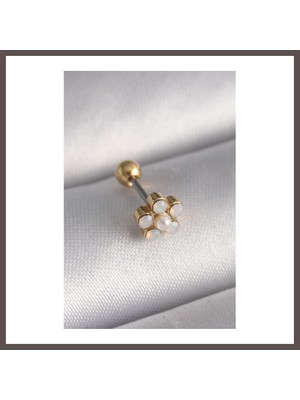 Bezos 316L Çelik Gold Renk Zirkon Taşlı Çiçek Model Tragus Piercing ECO123