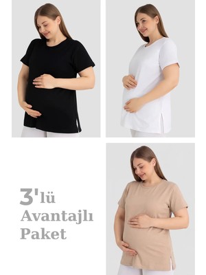 Armoris Delux Serisi Pamuklu Kısa Kollu Hamile Tişört 3'lü Paket Günlük Esnek Konfor