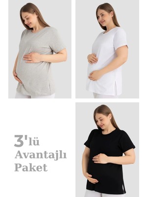 Armoris Özel Seri Pamuklu Kısa Kollu Hamile Tişört 3'lü Paket Set Anne Avantaj