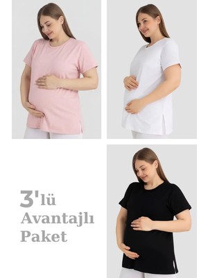 Armoris Özel Seri Pamuklu Kısa Kollu Hamile Tişört 3'lü Paket Giyim Set Şık