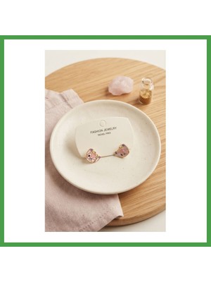 Soi Home Pirinç Gold Renk Pembe Stiç Model Çocuk Küpe Soı