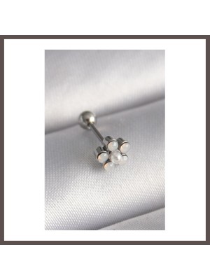 Bezos 316L Çelik Gümüş Renk Zirkon Taşlı Çiçek Model Tragus Piercing ECO123