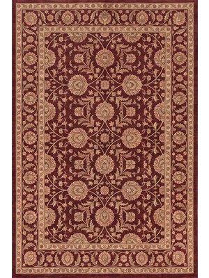 Rugzella Bordo ve Bronz Oryantal Desenli Klasik Tarz Motif Kaymaz Taban Yıkanabilir Halı