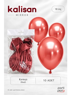 Kalisan Mirror Kırmızı (Red) Krom Balon 18 Inç 45 cm 10 Adet Lateks Parti Süsleme