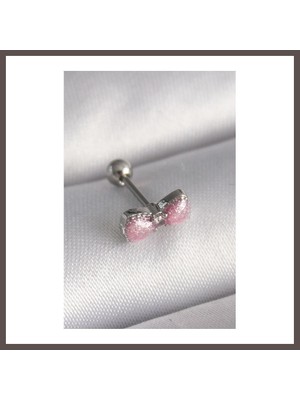 Bezos 316L Çelik Gümüş Renk Pembe Kurdele Zirkon Taş Detay Tragus Piercing ECO123