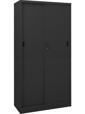 Tr Ofis Dolabı, Antrasit Renkli Çelik, Sürgülü Kapılı, 90 x 40 x 180 Cm, Metal Dosya Dolabı,