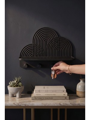 GIFT MALL Modern Geometrik Dalga Desenli Duvar Rafı Ve Askılı Anahtarlık