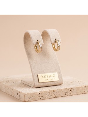 Xuping Jewelry Vıp Seri 316L Çelik Gold Renk Baget Zirkon Taşlı Halka Küpe 1,5 cm