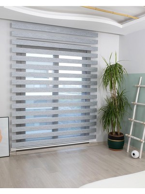 Tr Bambu Kumaş Gri Renk Zebra Stor Perde Alüminyum Kasalı, 155 x 200 cm