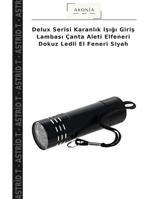 Delux Serisi Karanlık Işığı Giriş Lambası Çanta Aleti Elfeneri Dokuz Ledli El Feneri Siyah